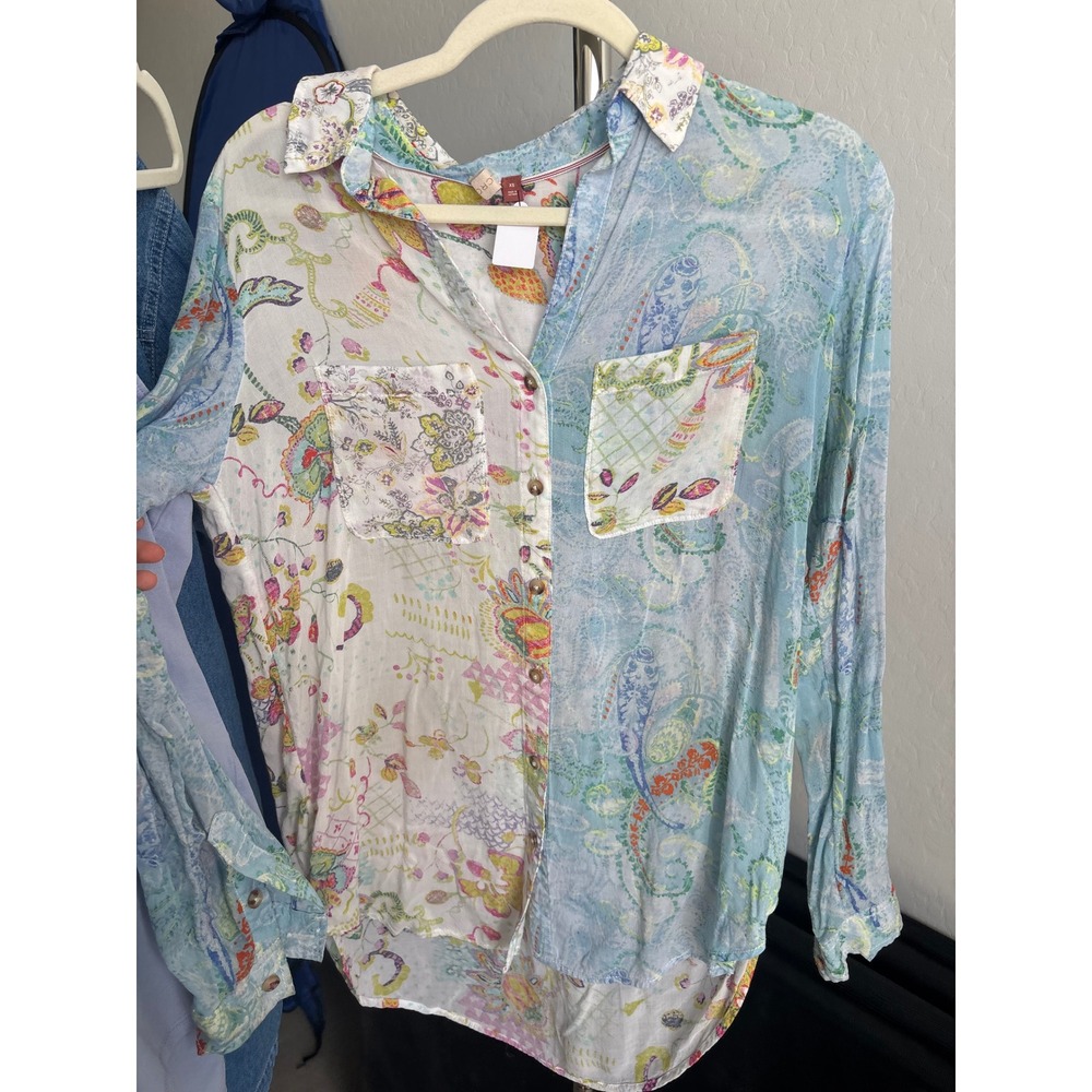 Boho Paisley Patchwork Shirt Pilcro Mixed Print Viscose Button Down XS